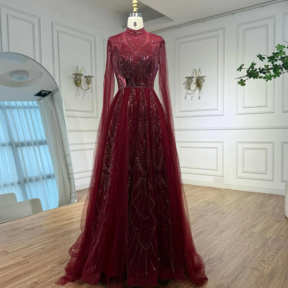 Luxury Caramel Evening Dress with Sleeves Cape 2025 LA72966