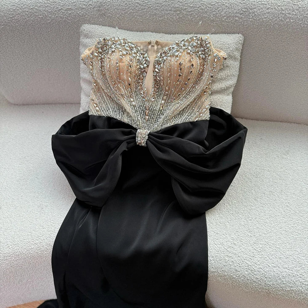 Luxury Red Satin Evening Dress with Bow Designer Gown LA73060