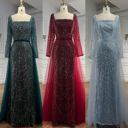 Blue Square Evening Dress  With  Long Sleeve  Plus Size LA72032N