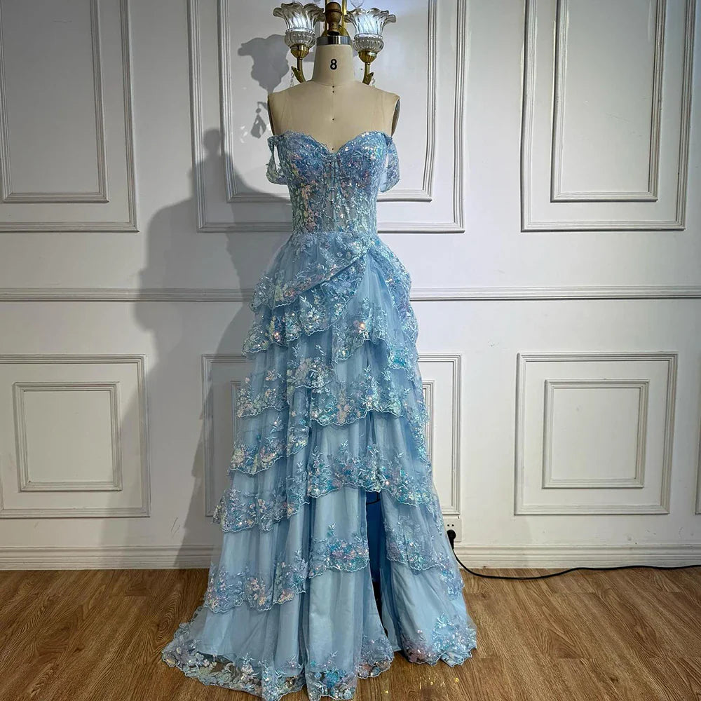 SERENE HILL A-Line/Princess Tulle Lace er Court Train Prom  Dress With Ruffles Sequins LA72586