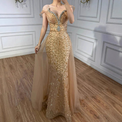 Serene Hill Pink Beaded Off Shoulder Evening Dress LA73413