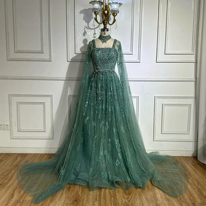 Luxury Nude A-Line Crystal Beaded Arabic Evening Dress LA72764