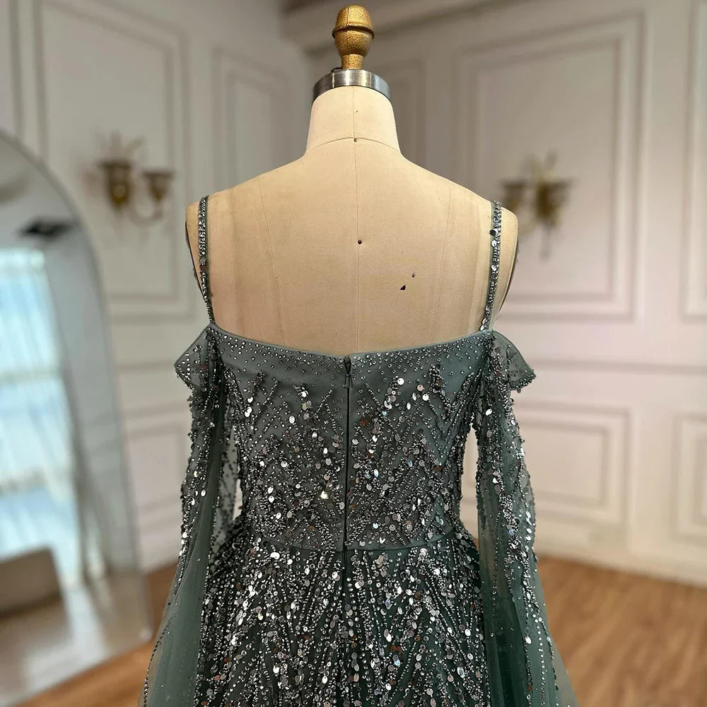 Luxury Caramel Evening Dress with Cape sleeves LA72957