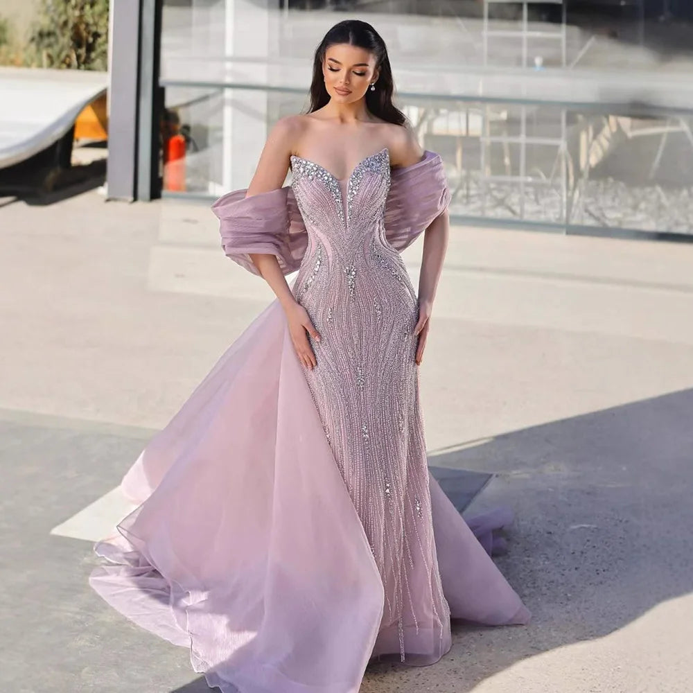 Luxury Designer Pink Mermaid Evening Dress with Big Bow LA73061