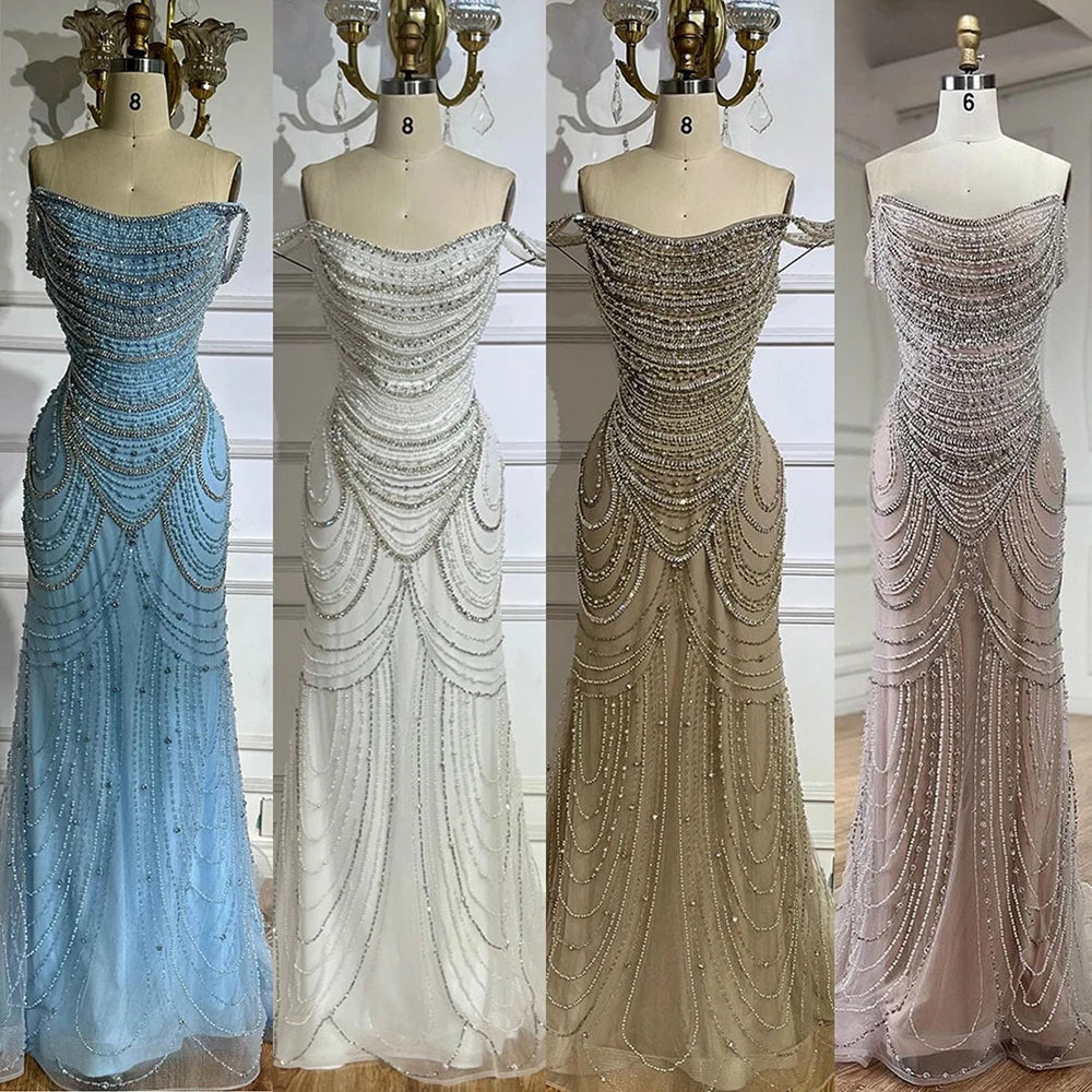 Luxury Crystal Silver Gray Mermaid Dubai Evening Dresses LA72253