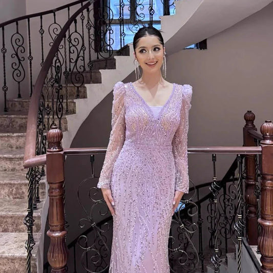 Luxury Blue Arabic Mermaid Beaded Evening Dress LA71931