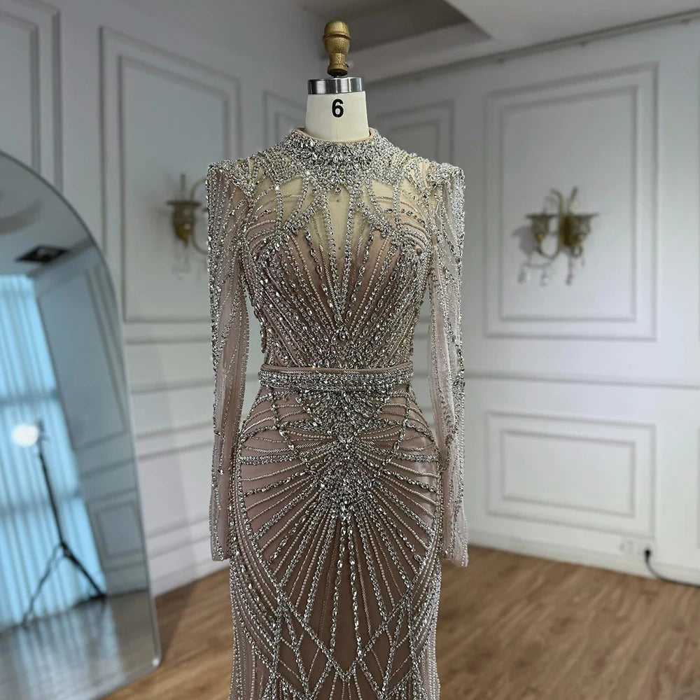 Modest Caramel High Collar Evening Dress for Wedding Guest LA73203