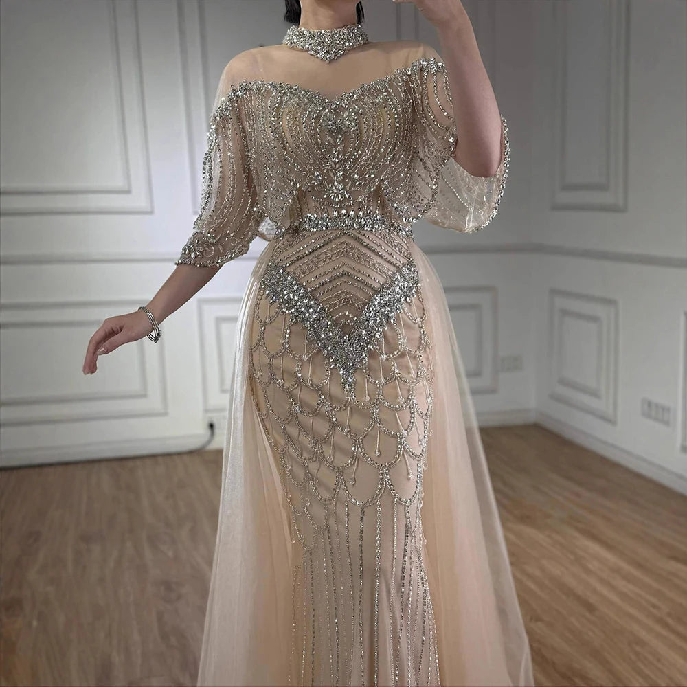 Luxury Gray Beaded Evening Dress with Overskirt LA73129