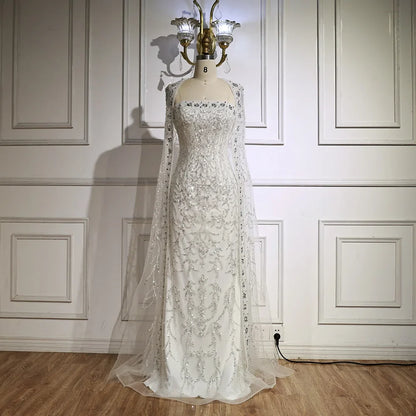 Luxury White Dubai Arabia Beading  Evening Dress With Cape LA72870