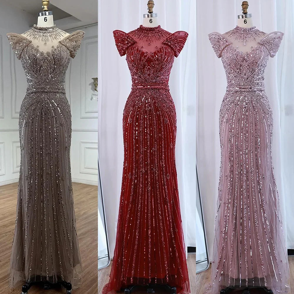 Luxury Caramel Mermaid Luxutry Beaded Evening Dress LA73082