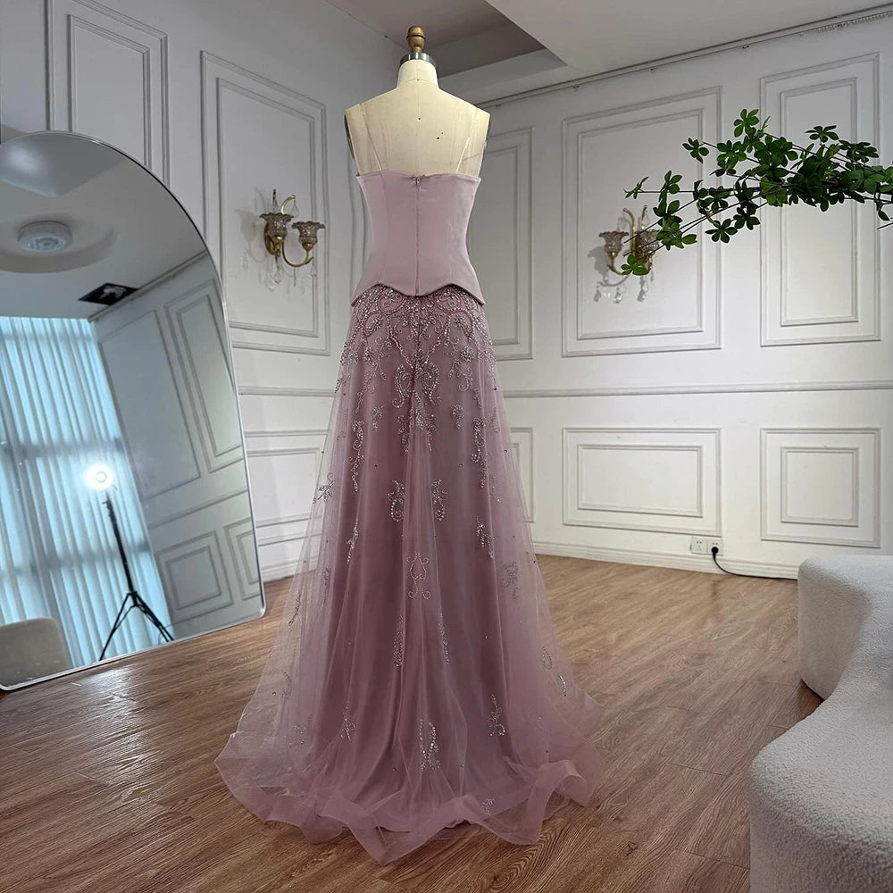 Elegant Sage Green Beaded A-Line Evening Dress Gown LA72809