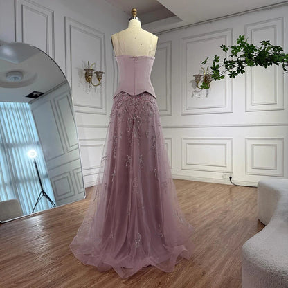 Elegant Sage Green Beaded A-Line Evening Dress Gown LA72809