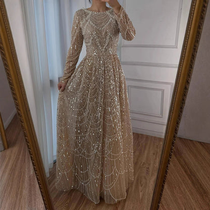 Luxury Olive Green Beaded A-Line Modest Evening Dress Plus Size LA72738B