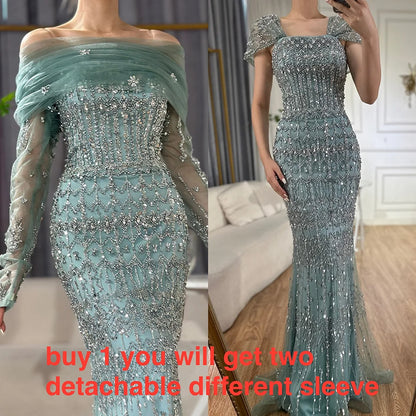 Luxury White Mermaid Square Neck Short Sleeves Evening Dresses LA72714