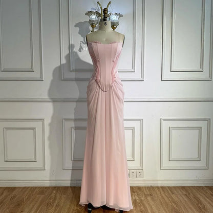 Pink   Draped Satin Evening Dress with Rose Neck LA72946