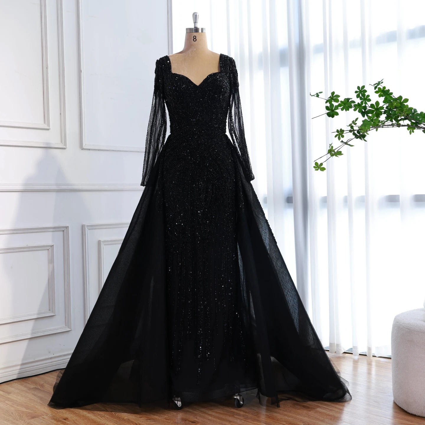 Luxury Dubai Pink Evening Dress Long Sleeve with Train LA73198