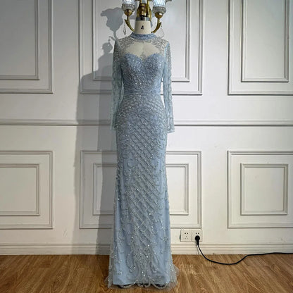 Caramel Beaded High Neck Mermaid Evening Dress Plus Size LA71747A