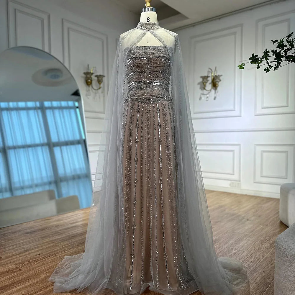 Luxury Caramel A-Line Beaded Evening Dress for Dubai Occasion LA72873