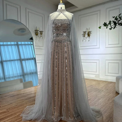 Luxury Caramel A-Line Beaded Evening Dress for Dubai Occasion LA72873