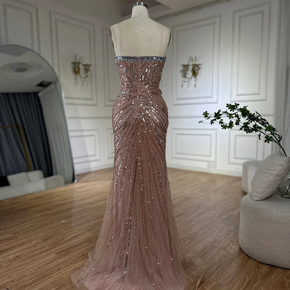 Luxury Arabic Pink Mermaid Evening Dress With High Split LA72480