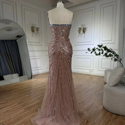 Luxury Arabic Pink Mermaid Evening Dress With High Split LA72480