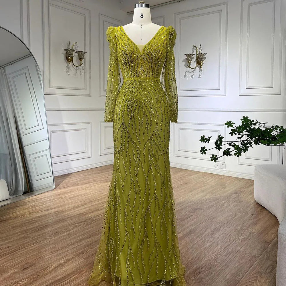 Luxury Blue Arabic Mermaid Beaded Evening Dress LA71931