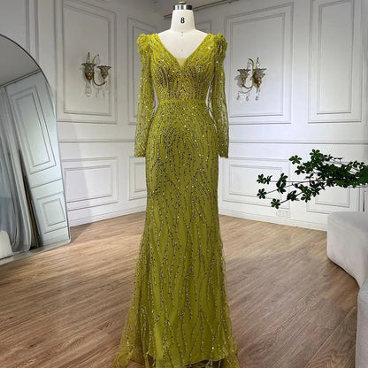Luxury Blue Arabic Mermaid Beaded Evening Dress LA71931