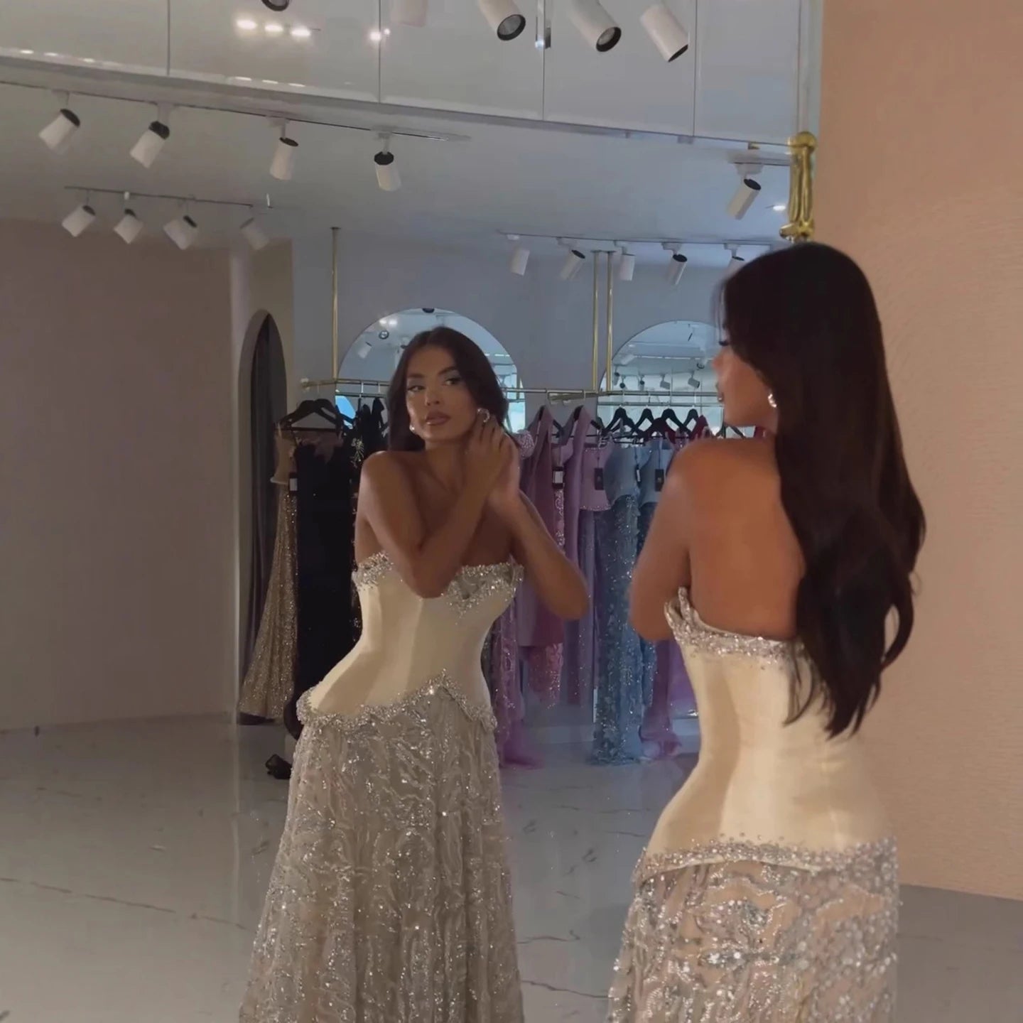 Luxury Champagne Crystal Two Pieces Evening Dress LA73050D