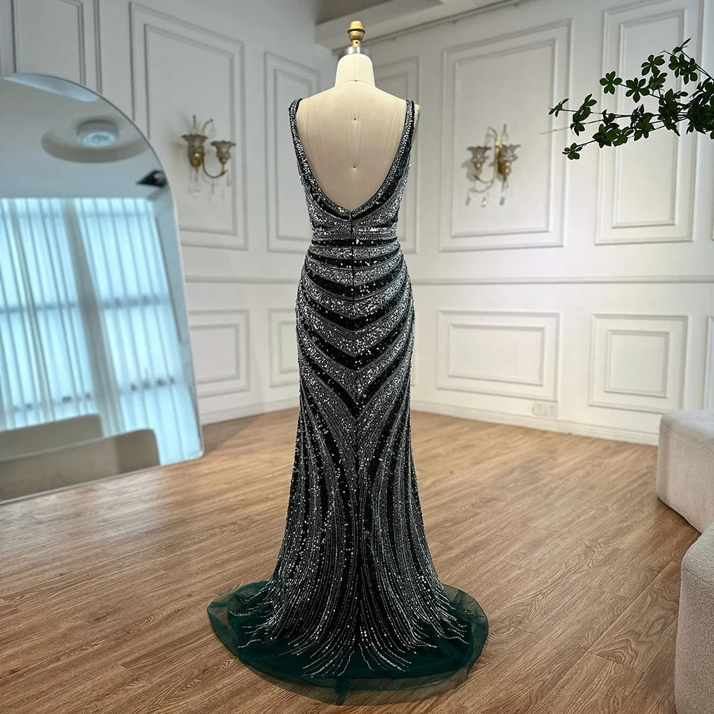 Luxury Green Beaded Mermaid Prom Dress with Split LA72613
