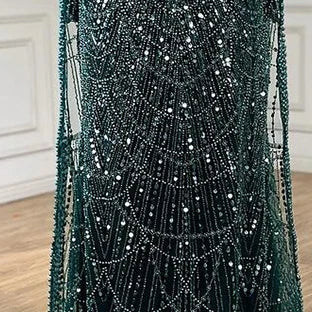 Luxury Turquoise Pearl Arabic Mermaid Evening Dress with Cape Sleeves LA72590A