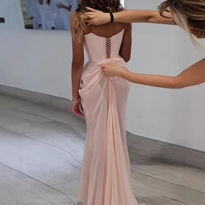 Luxury Pink Handmade Chiffon Mermaid Evening Gown LA72946