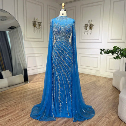 Luxury Black Nude Mermaid Evening Dresses with Cape Sleeves LA71885A