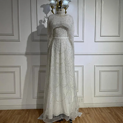 Luxury Modest Sage Green Evening Dress with Pearls LA72032B