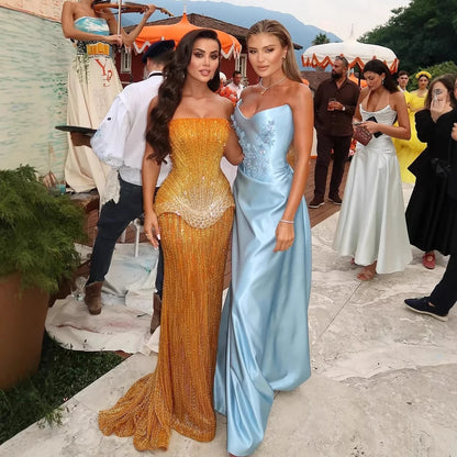 Wasisi Arabic Orange Two Pieces Corset Evening Dress LA73444
