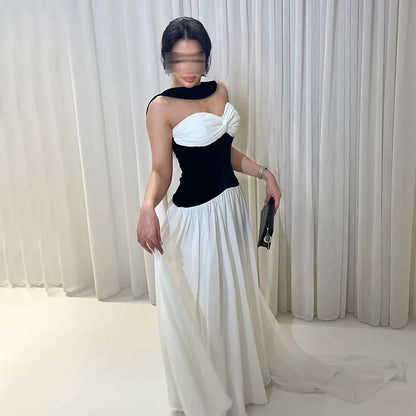 Chic Black and White   A Line Prom Dress LA73048