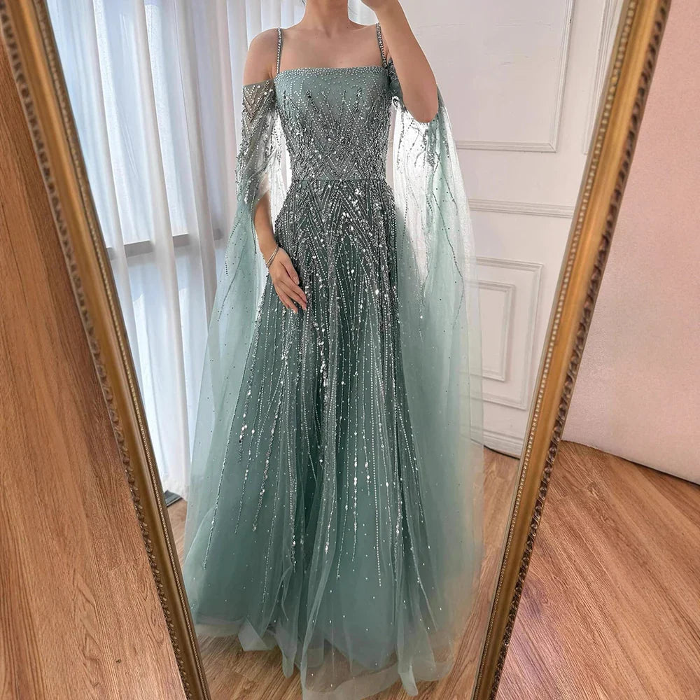 Luxury Caramel Evening Dress with Cape sleeves LA72957