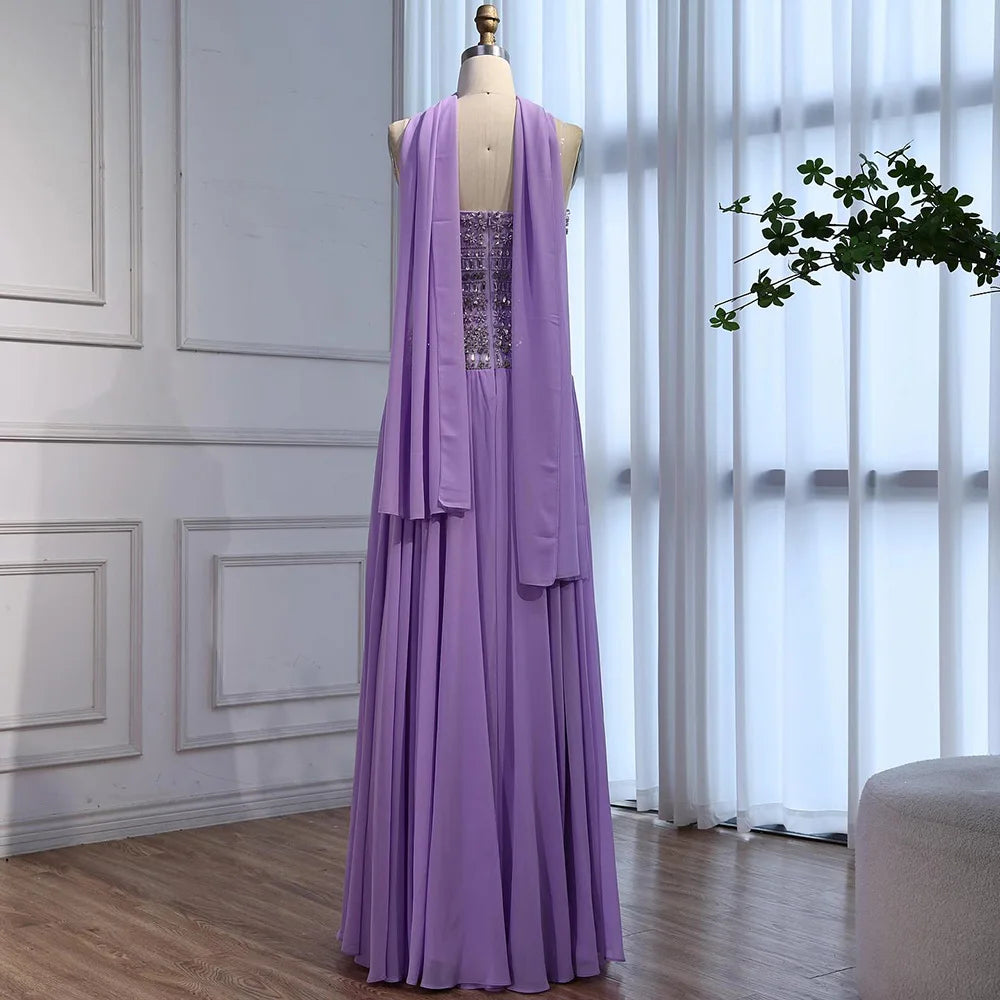 Lilac Strapless Beaded A Line Arabic Evening Dress LA73044