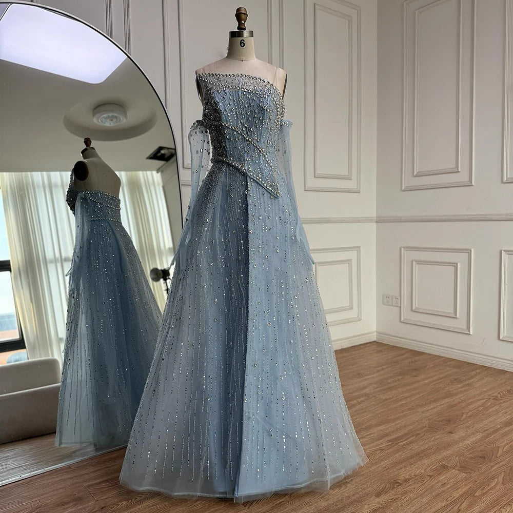 Luxury Nude Crystal Beaded A-Line Evening Dress with Split LA72949