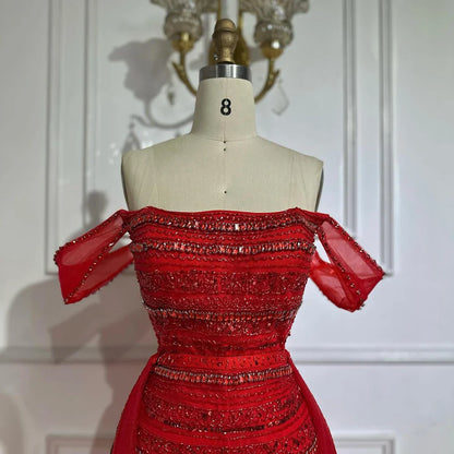 Luxury Pink Mermaid Beaded Evening Gown with Detachable Satin Overskirt LA72781