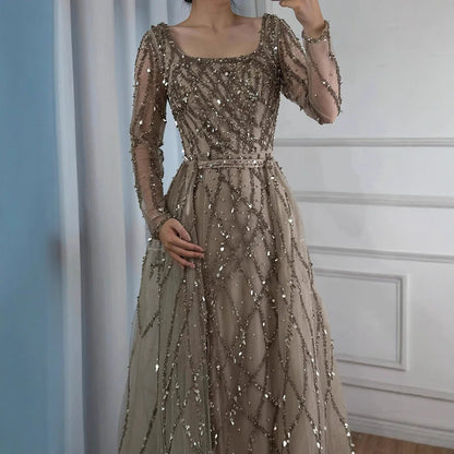 Dubai Luxury Beaded Mermaid Evening Dress With Long Sleeves LA70765L