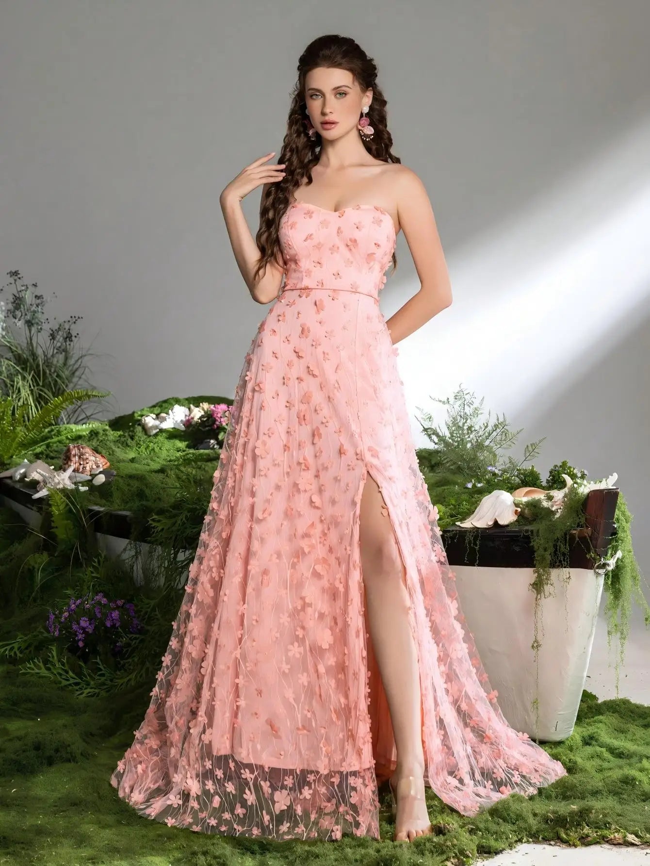 Pink 3D Flower Dubai Off-Shoulder A-Line Evening Dress LA73227