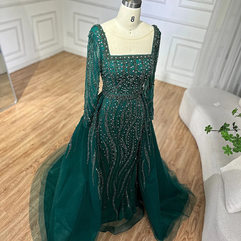 Luxury Green Mermaid Evening Dress with Overskirt LA72710