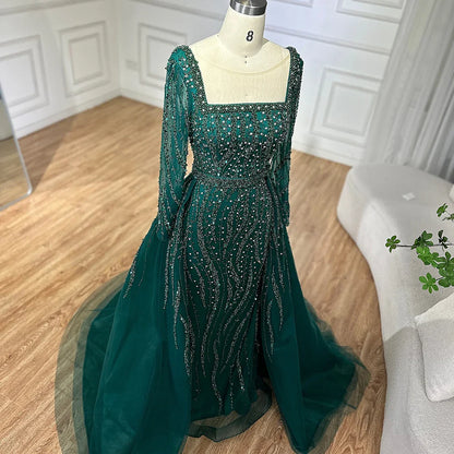 Luxury Green Mermaid Evening Dress with Overskirt LA72710