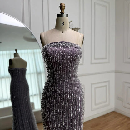 Elegant Crystal Beaded   Lilac Mermaid Evening Gown LA72950
