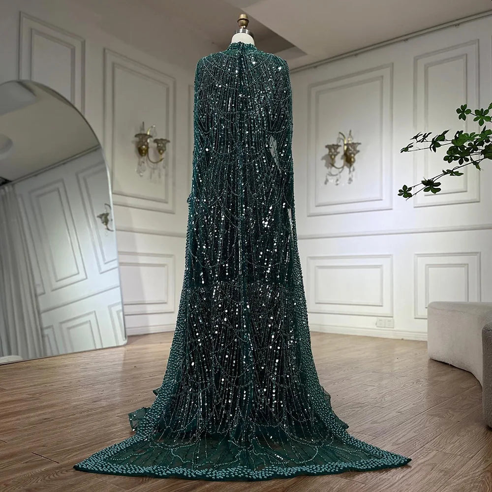 Luxury Modest Sage Green Evening Dress with Pearls LA72032B