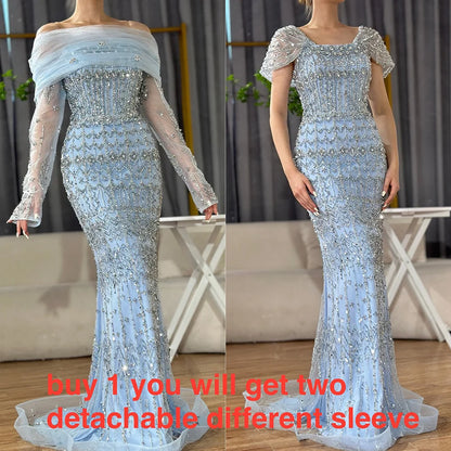 Luxury White Mermaid Square Neck Short Sleeves Evening Dresses LA72714