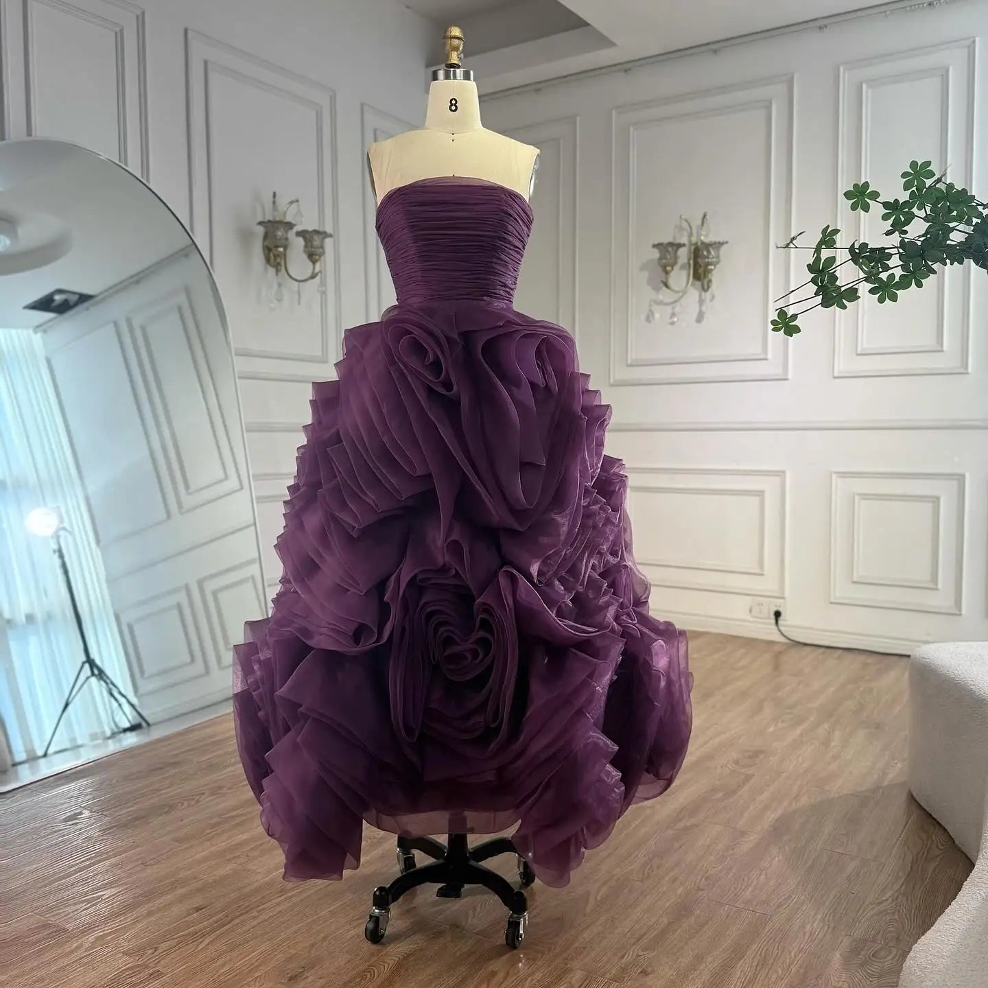 Luxury Purple 3D Rose Flower Strapless Princess Evening Dress LA73176