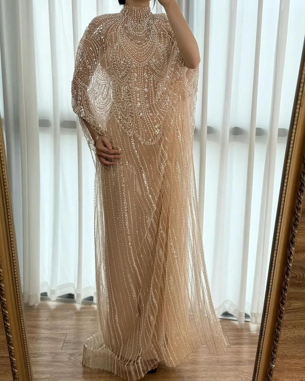 Luxury Champagne Kaftan Evening Gown Wedding Formal Dress LA72945