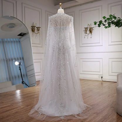 Luxury White Dubai Arabia Beading  Evening Dress With Cape LA72870