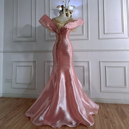 Luxury Designer Lilac Satin Mermaid Evening Dress LA72902
